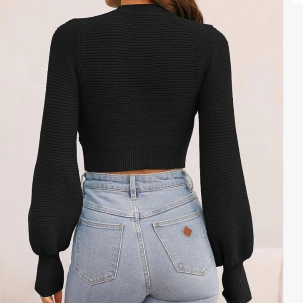 “Zenica” black mock neck cropped top; size small; NWT - Picture 4 of 12